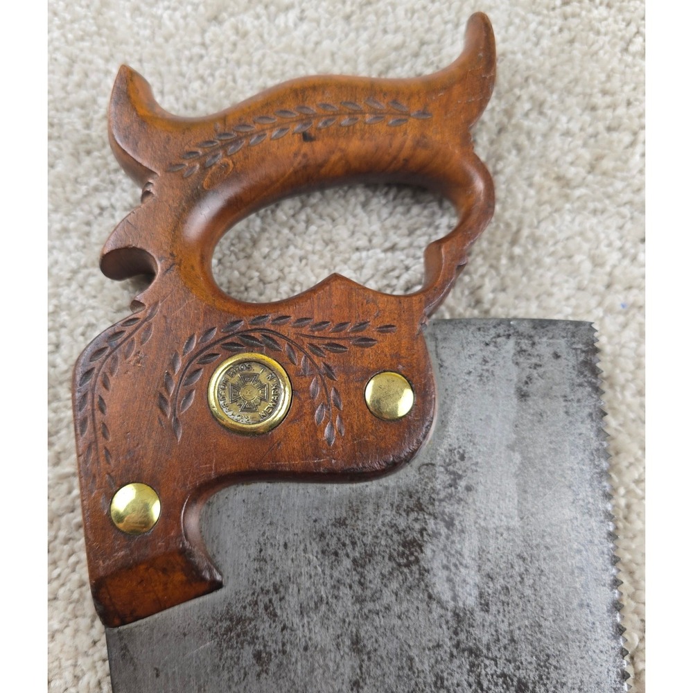 Antique Richardson Bros Newark NJ Hand Saw Carved Wood Handle 26" Blade